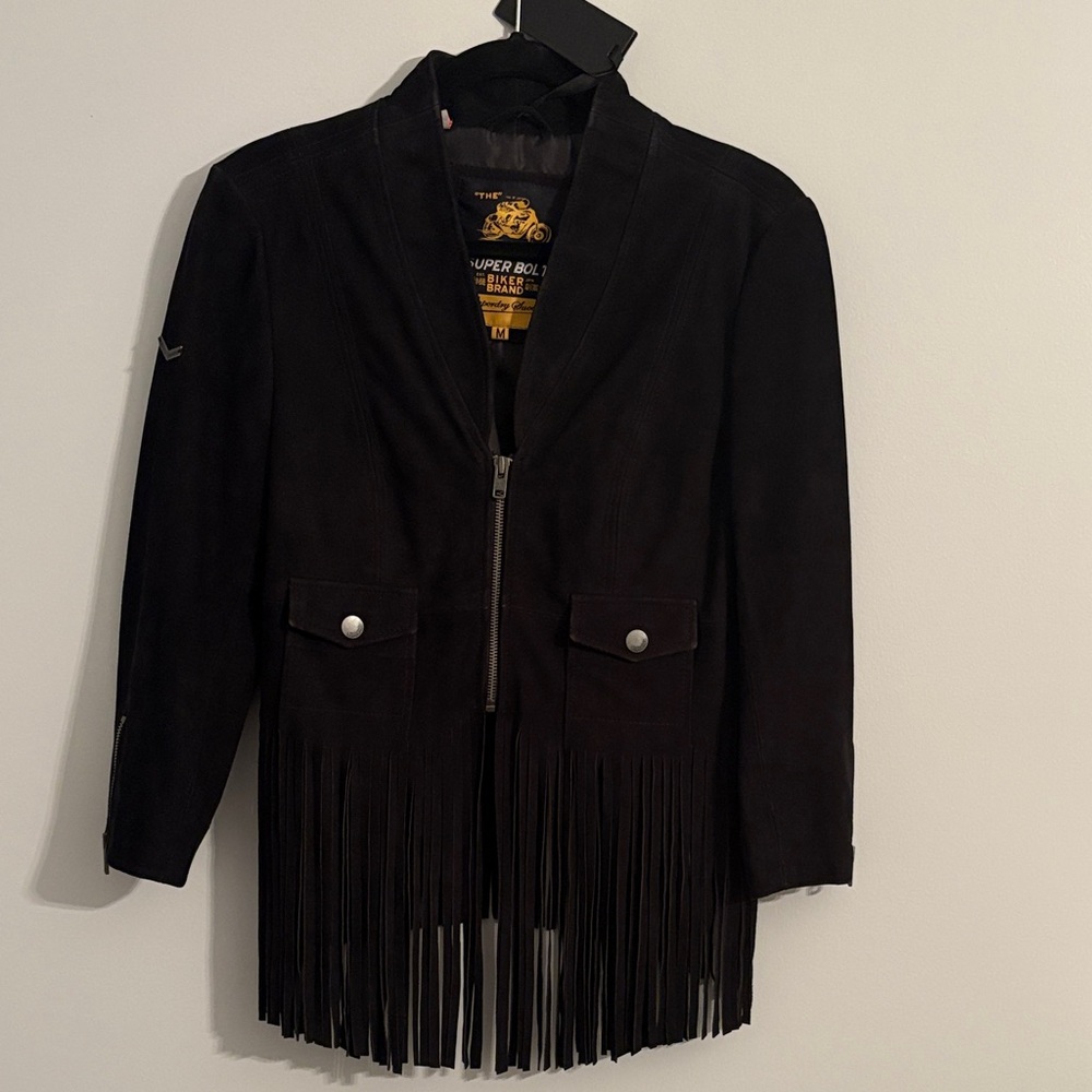 Superdry Super Bolt Leather Fringe Jacket